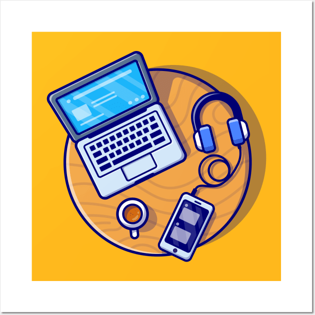 Laptop, Smartphone And Headphone Cartoon Wall Art by Catalyst Labs